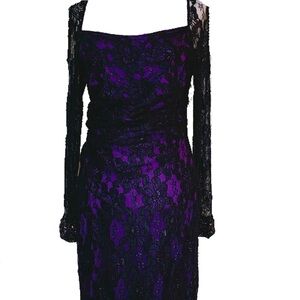 David meister lace beaded sleeves dress size 10 fairy cocktail wedding g…